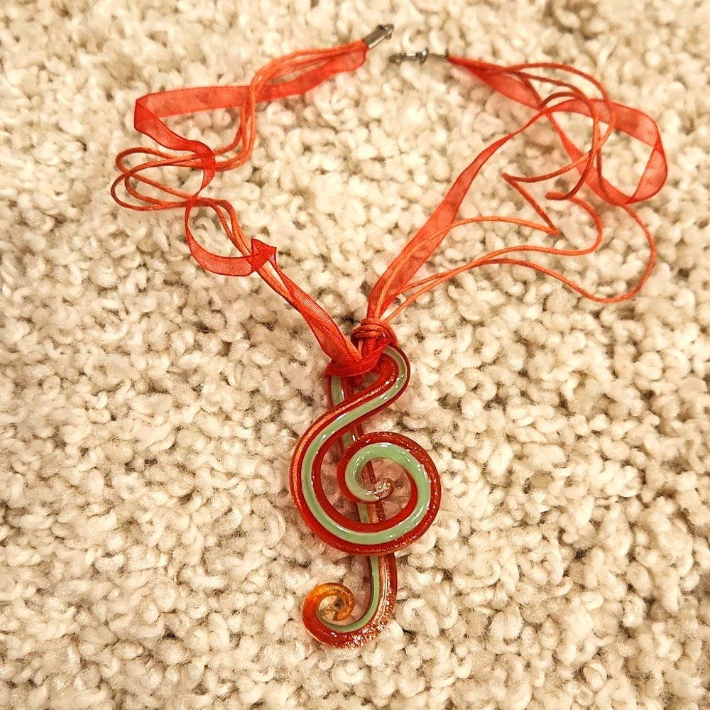 Beautiful Big Glass Treble Clef Necklace